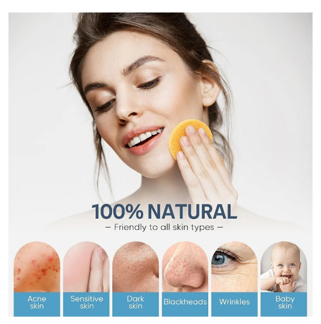 Compressed Facial Sponges for Daily Facial Cleansing and Exfoliating, 100% Natural Cosmetic Spa Sponges for Makeup Remover,