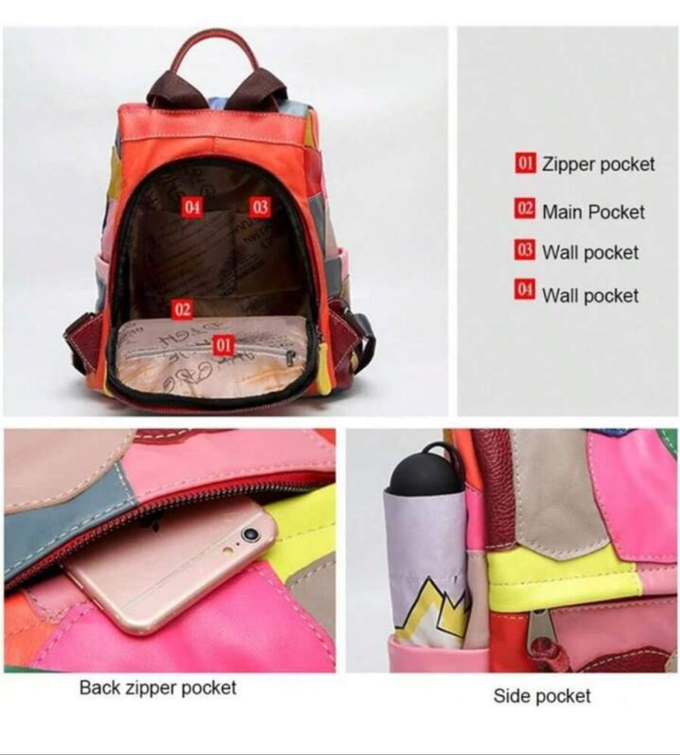 COCOMONEY Leather Patches Bookbag Multicolor