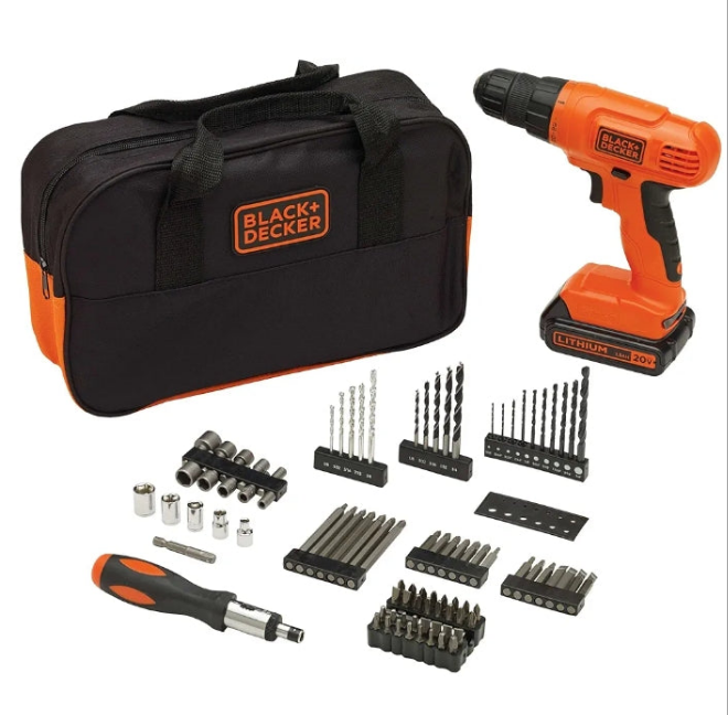 BLACK+DECKER 20V MAX* POWERCONNECT Cordless Drill Kit + 100 pc. Kit (BDC120VA100), Orange