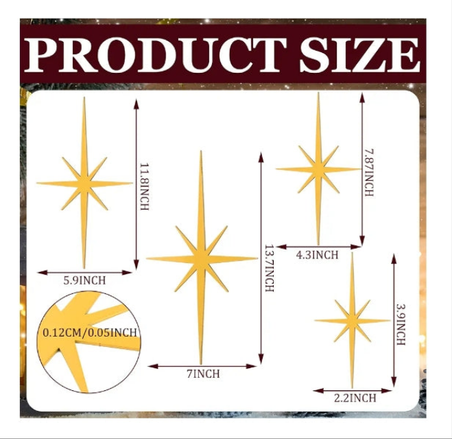 4 Pcs Cast Iron Starburst Wall Decor Pointed Atomic Stars Wall Hangings Mid Century Modern Elegance Wall Accents Easy Install Finish Metal Wall Art for Home Office Room