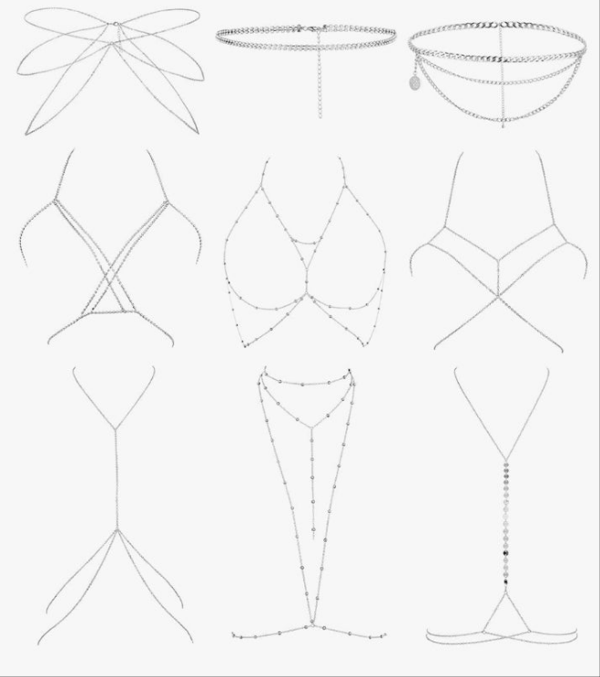 9PCS Sexy Belly Waist Chain for Women Bikini Body Chain Beach Bra Chain Jewelry Set