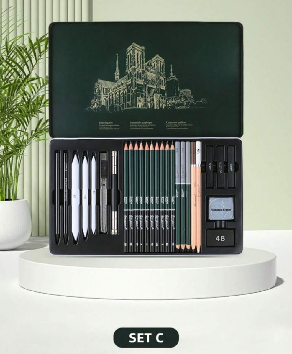 Art Supplies Set - A 10/12/19/27-Piece Sketching Pencil Set, Complete With A Portable Metal Box And Drawing Pencils, Perfect As An Essential Item And Gift For Art Students And Amateurs. Wood