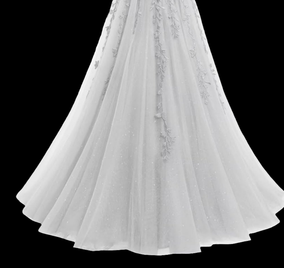 V Neck Tulle Wedding Dresses Long Sparkly Lace Formal Ball Room Party Dress