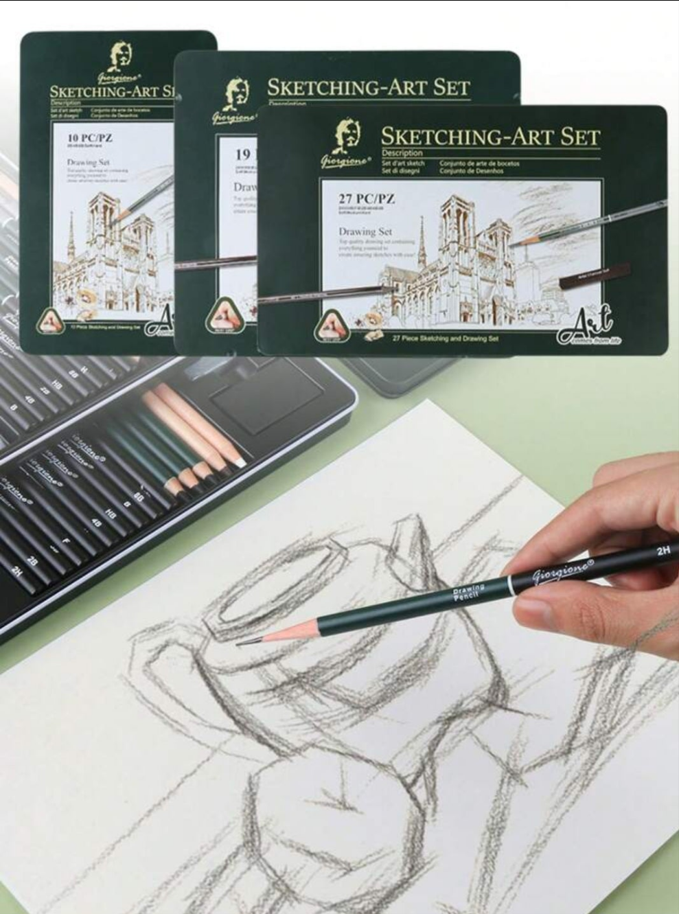 Art Supplies Set - A 10/12/19/27-Piece Sketching Pencil Set, Complete With A Portable Metal Box And Drawing Pencils, Perfect As An Essential Item And Gift For Art Students And Amateurs. Wood
