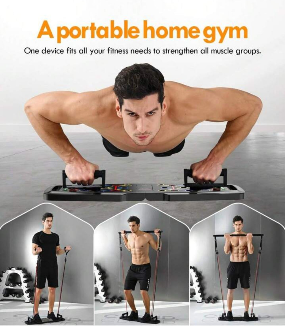 Portable 20-In-1 Home Gym Equipment Set With Push Up Board, Resistance Bands, Ab Roller Wheel & Pilates Bar - Full Body Workout Kit For Home Fitness