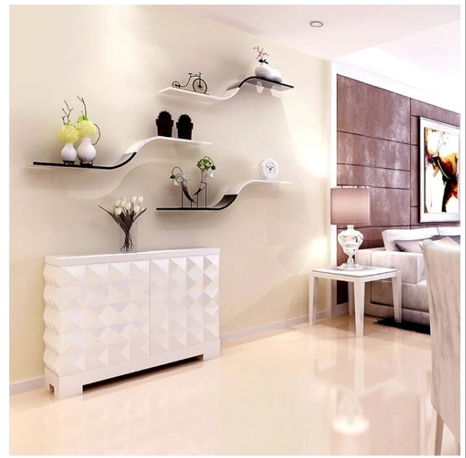 Floating Shelf Wall Mounted Shelf Wall Racks Solid Wood partitions, Curved Wall Storage Racks, Wall Mounted Set of 3 Wall Shelf Modern Decor Wall Storage Shelf