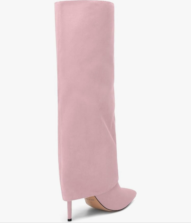 Knee High Boots for Women Fold Over Boots Pointed Toe Stiletto Heel Tall Boots Fashion Pull On Slouchy Boots Comfortable Dress Shoes