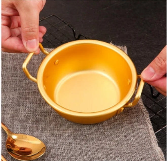 Gold plated Stew Pot Korean Traditional Rice Wine Bowls Gold Plated Aluminum Soup Bowls 5.9in Metal Ramen Noodles Dish Camp Cup for Makgeolli Dongdongju Korean Cooking Pot