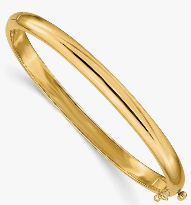 COCOMONEY 14K Solid Yellow Gold 5.6mm Hinged Bangle Bracelet