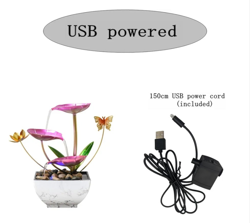 Pink Tabletop Water Fountain, USB Desktop Sleep Waterfall, Women Office Decor, Zen Garden for Desk