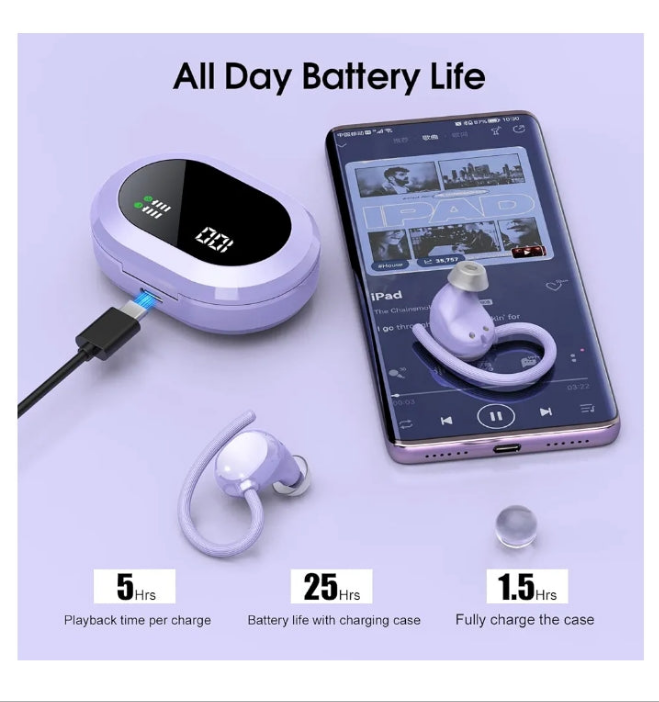 Wireless Earbuds, 2023 New Ultralight Sport Bluetooth 5.3 Headphones In Ear with LED Display, Built-in Mic Earphones, IPX7 Waterproof Wireless Headphones with Earhooks for Gym Workout