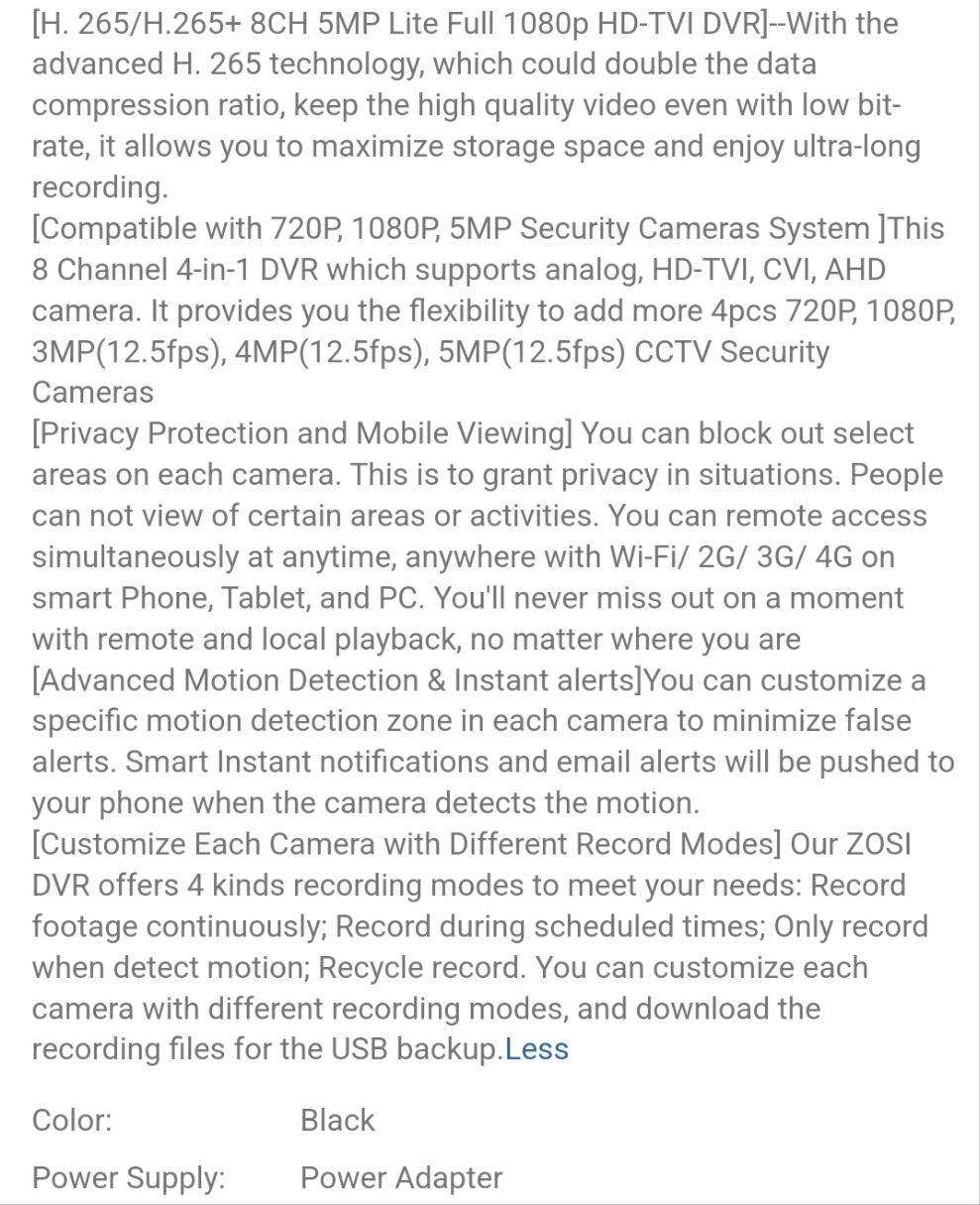 ZOSI ZOSI 8CH H.265+ 2MP Home Security Camera System,5MP Lite 8 Channel CCTV DVR And 4pcs 1080P 1920TVL Outdoor Indoor Surveillance Dome Camera,80ft Night Vision,Motion Alerts,Remote Access
