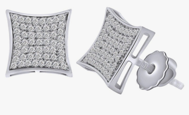 1.00 Ct Round Cut White Natural Diamond Square Earrings Screw Back 925 Sterling Silver