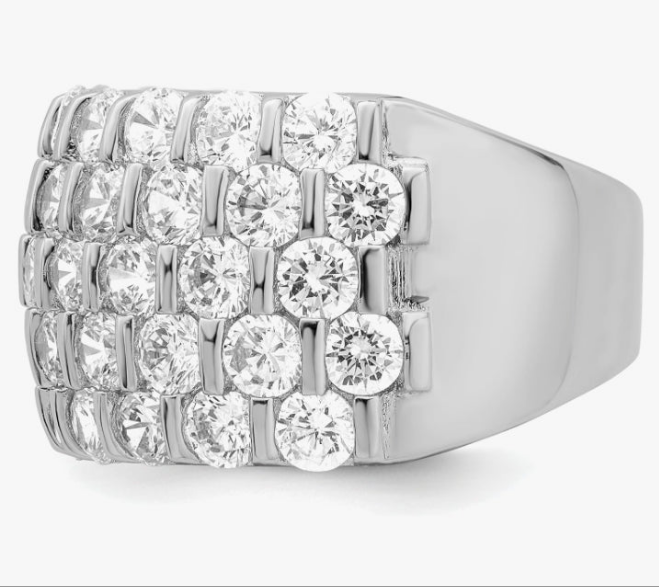 925 Sterling Silver Cubic Zirconia CZ Wide Band Ring