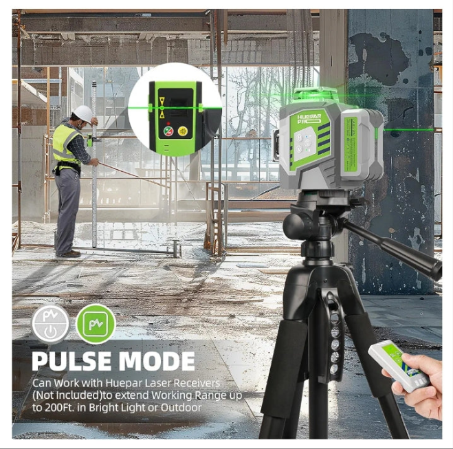 HueparPro Laser Level Self Leveling 3x360° 3D Green Cross Line Laser Level Tool for Construction and Picture Hanging, 8000mAh Rechargeable Battery, Remote Controller, Magnetic Stand & Hard Carry Case