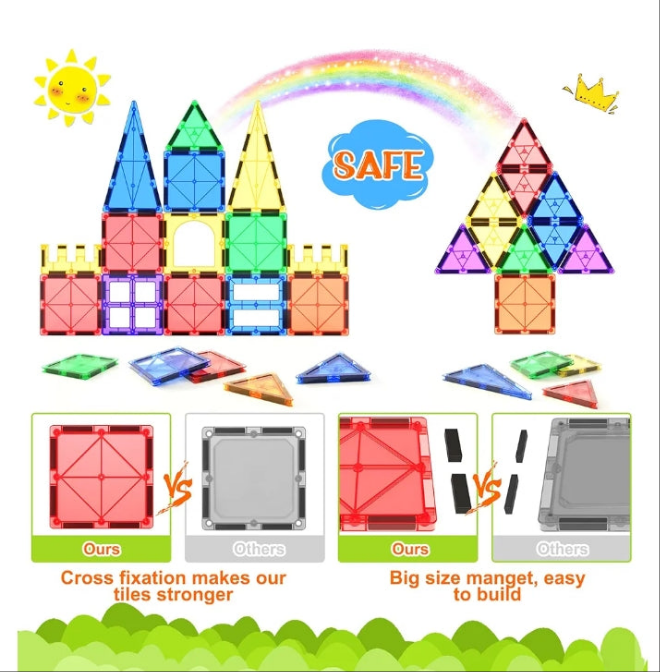 Magnetic Tiles Kids Toys STEM Magnet Toys for Toddler Magnetic Blocks Building Toys Preschool Learning Sensory Montessori Toys for 3+ Year Old Boys and Girls, Safe Creativity Toddler Kids Toys 40PCS