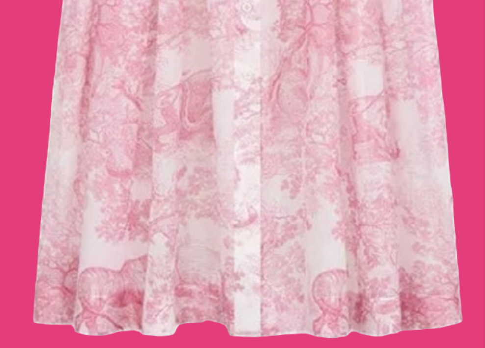 Dior Dioriviera Mid-Length Shirtdress
White Cotton Muslin with Cherry Blossom Pink Toile de Jouy Sauvage Motif