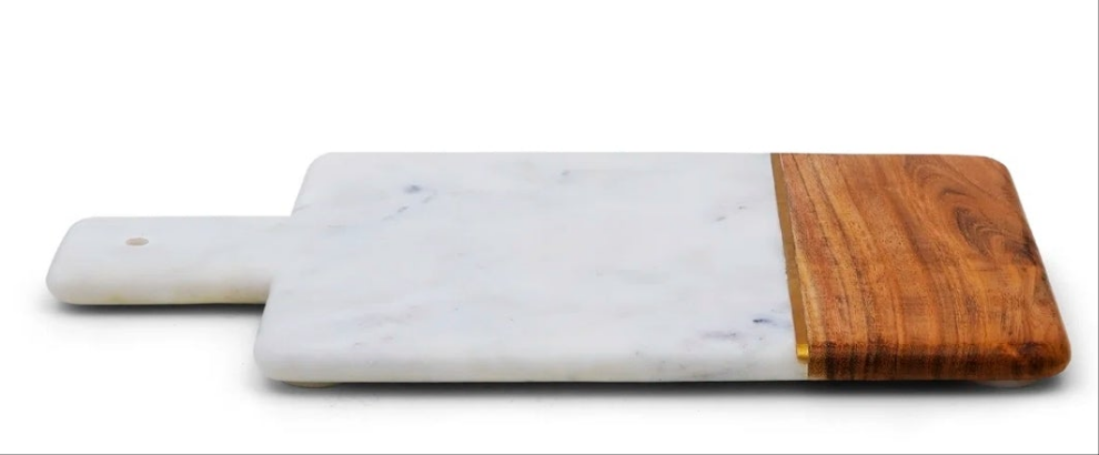 Hand Made Half Mango Wood & White Marble Cheese Charcuterie Board