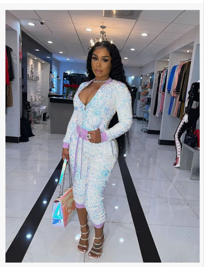 COCOMONEY Velour Tracksuit Womens Sequin 2 Piece Outfit Long Sleeve Zip Up Jacket and Jogger Pants Sweatsuits Set