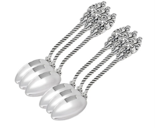 Sterling Silver Tea Spoon with Royal Pattern Handle - Elegant Collectible Flatware, Luxury Decorative Silverware for Tea & Gifts - Memorable Gift Set Jewelry Utensils, 130 gr (6)
