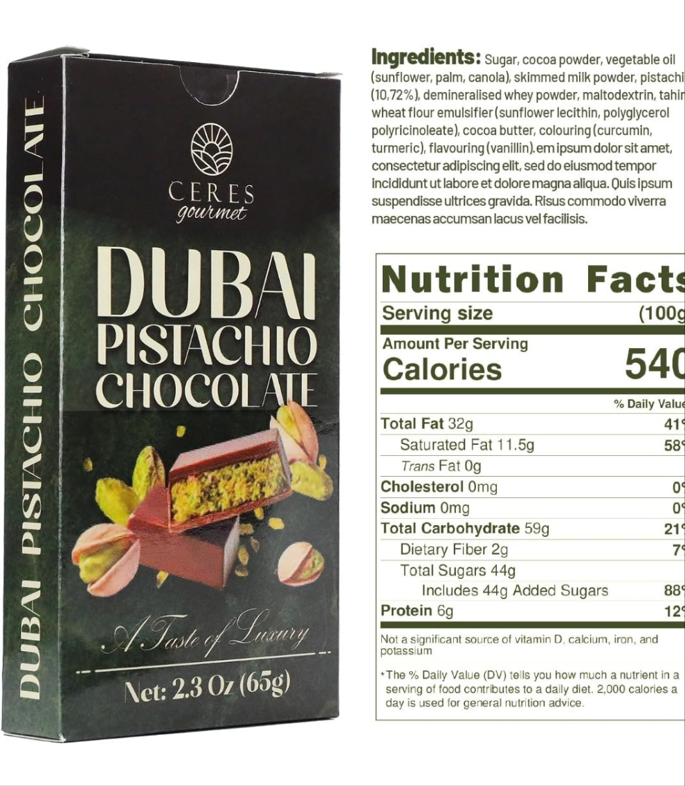 Dubai Chocolate Bar, Pistachio Chocolate Knafeh Bar – 2.3oz (65g), Perfect Snack & Treat