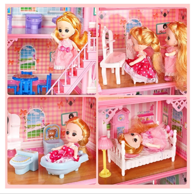 Huge Doll House Dollhouse with Light, Gift for Girls
