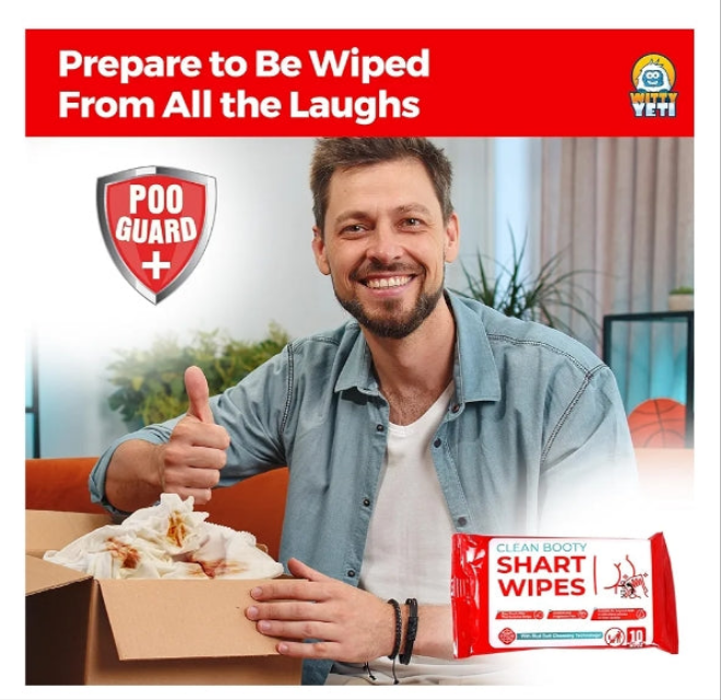 Funny Shart Butt Wipes 2PK by Witty Yeti. 20 Ct Hilarious Potty Humor Wet Wipe Gag Gift. Functional Prank Pack Great for Friends or Family. Disposable Moist Towelettes for When Oops That Wasn't a Fart