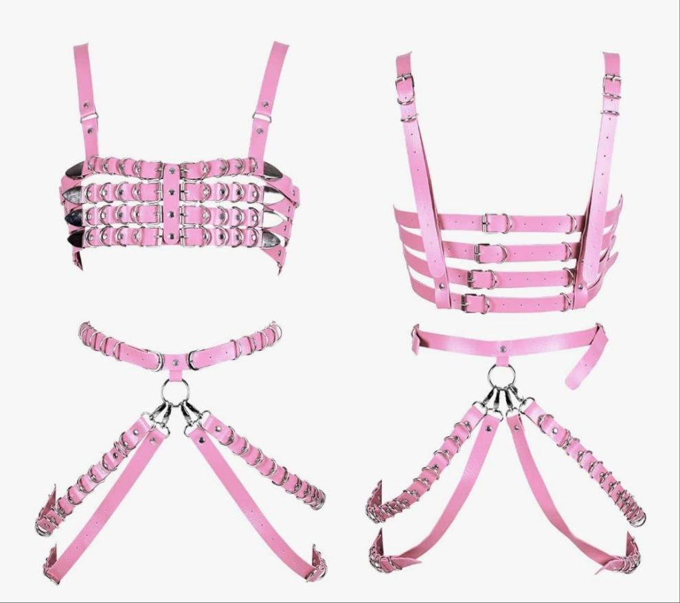 Leather Body Harness Bra Garter Belt Set Punk Gothic Dance Carnival Costume Accessories