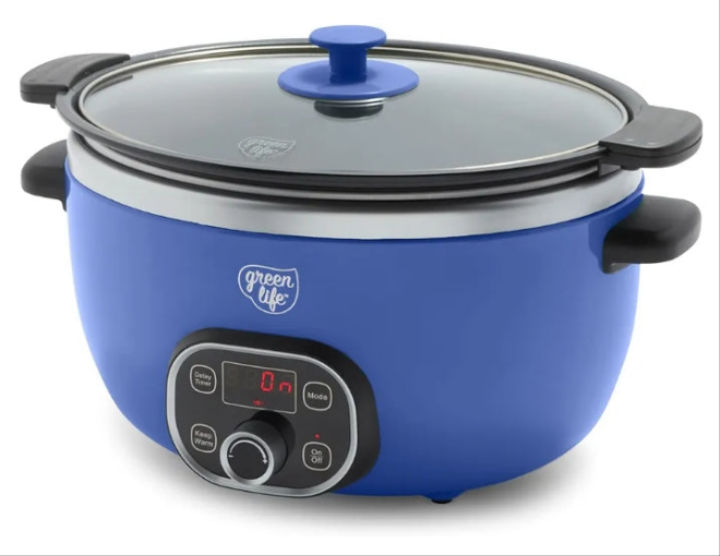6QT Slow Cooker, Non-Toxic Ceramic Nonstick Removable Interior Bowl, Programmable, Family Friendly, Keep Warm, Stovetop & Oven Safe, Dishwasher Safe Parts, Timer, Glass Lid,