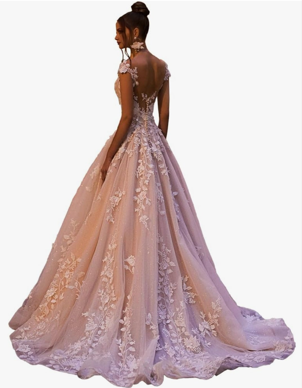V Back Wedding Dress Sexy Elegant A-Line Glitter Lace Applique Floor Length Long Bridal Gown for Bride