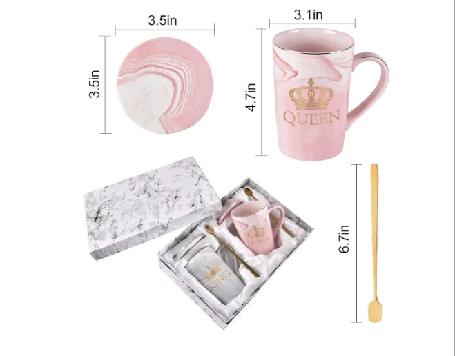 King and Queen Coffee Mugs, His and Hers Coffee Mugs Set, King and Queen Mugs for Couples, Engagement Wedding Newlywed His and Hers Gifts for Couples, Husband and Wife Cups, 14Oz