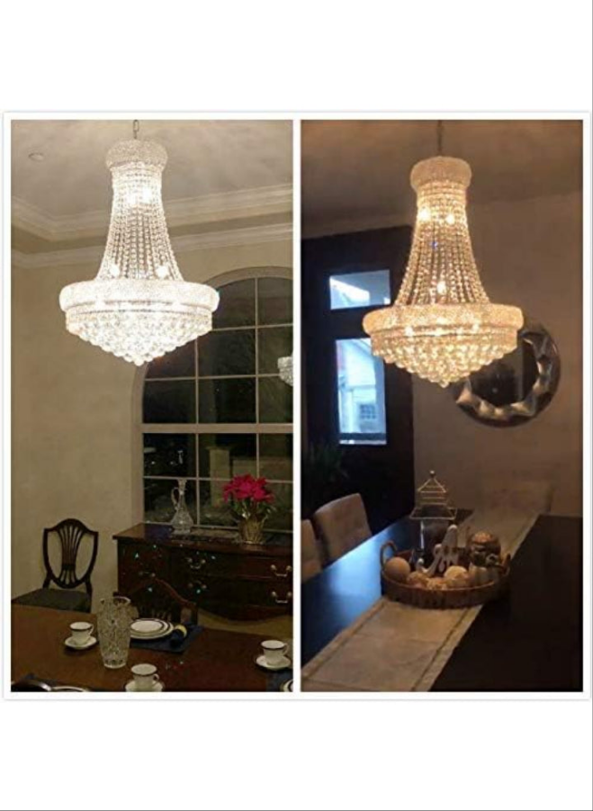 13-Lights Chrome Finish Classic Empire Style K9 Crystal Chandelier Ceiling Light for Living Room Foyer Dining Room Hallway Bedroom (24×31.5 inch) New Packaging Easy to Install