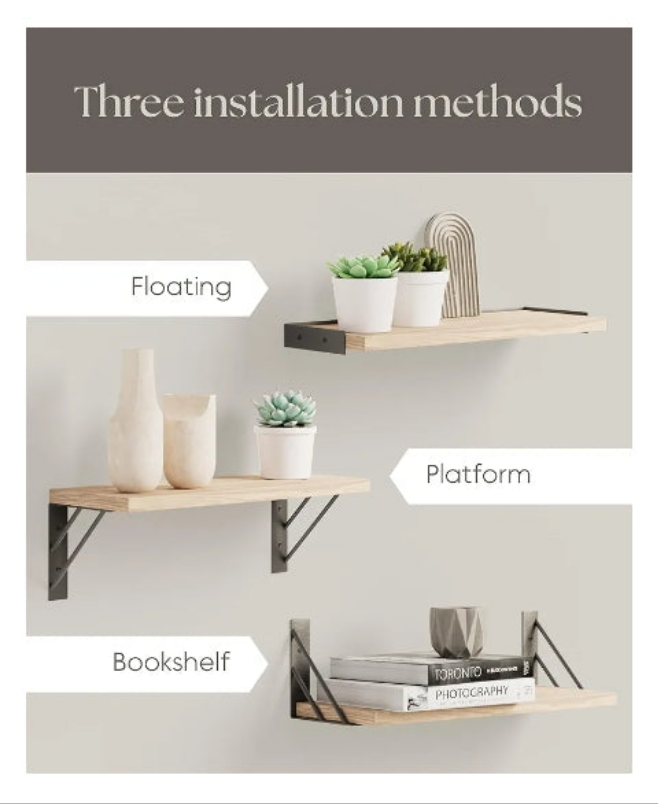 Shelves for Bedroom Decor, Floating Wall Shelves for Living Room Kitchen Storage, Wall Mounted Rustic Wood Floating Shelves for Kids Books, Small Shelf for Bathroom(Brown,Set of 3)