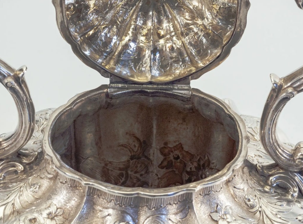 An exquisite piece 925 Sterling Silver William IV English sterling teapot on stand 1837 - 16" high x 9" wide x 12" deep