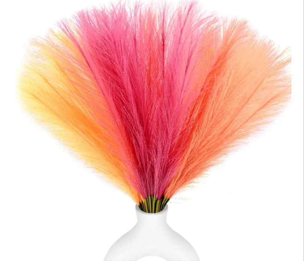 30pcs Faux Pampas Grass Pink Orange Fall Decor, 17.7inch Short Artificial Pompous Grass Fluffy Fake Pompas Branches Vase Filler Flower Arrangement for Home Party Outdoor Wedding Decor