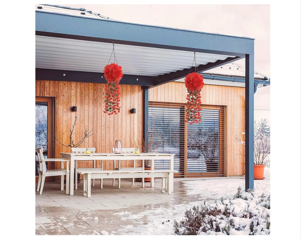 2 Packs Fake Hanging Plants Artificial Flowers for Outdoors Red UV Resistant for Home Porch Balcony Garden Patio Decor with 2 planters or 2 hanging planters