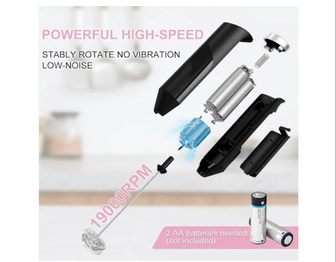 Double Whisk Frother, Handheld Electric Blender stick, Drink Mixer with Food Grade Stainless Steel Stirrer, Battery Operated Foam Maker for Coffee, Cappuccino, Frappe, Matcha, Hot Chocolate Latte