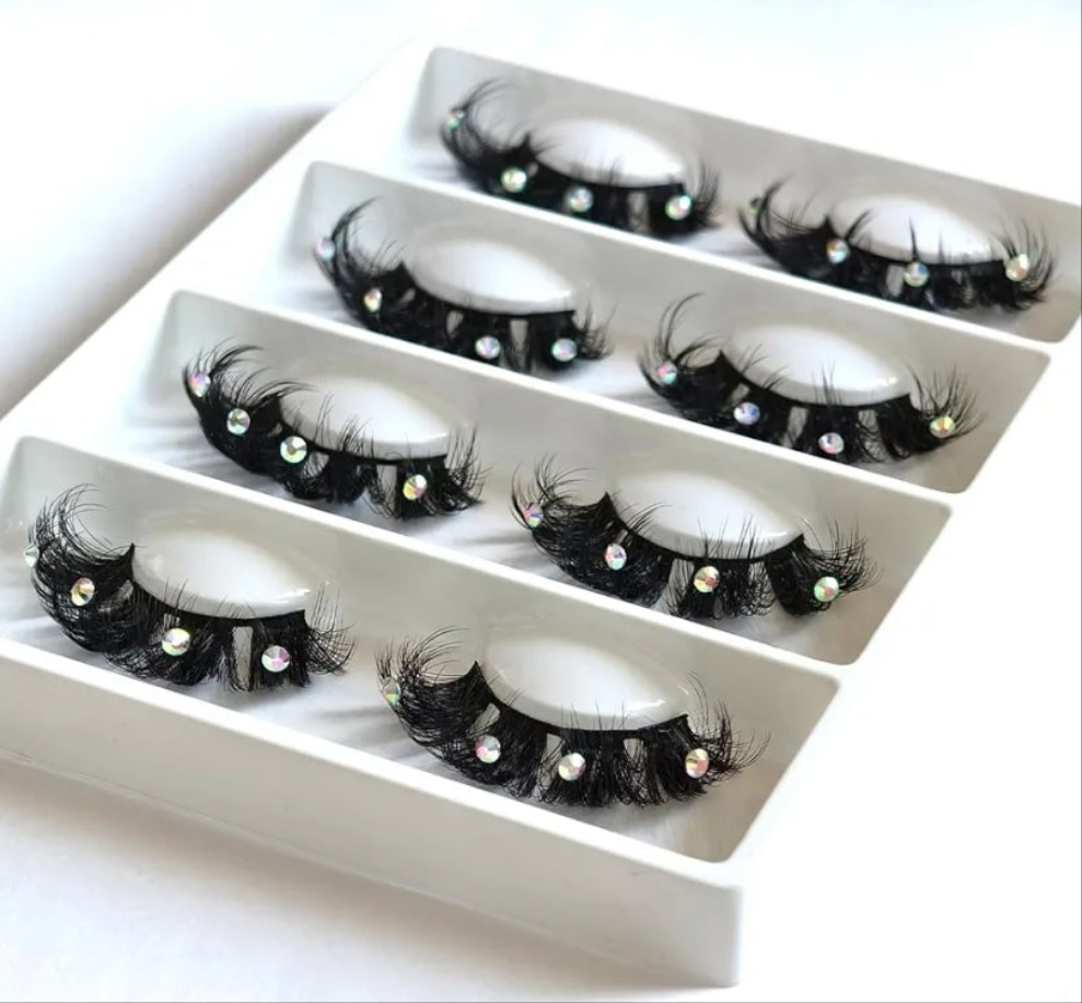Mink Lashes with Glitter Rhinstones for Party Dramatic Diamond Decorative Gem Eyelashes (crystal) Cocomoney