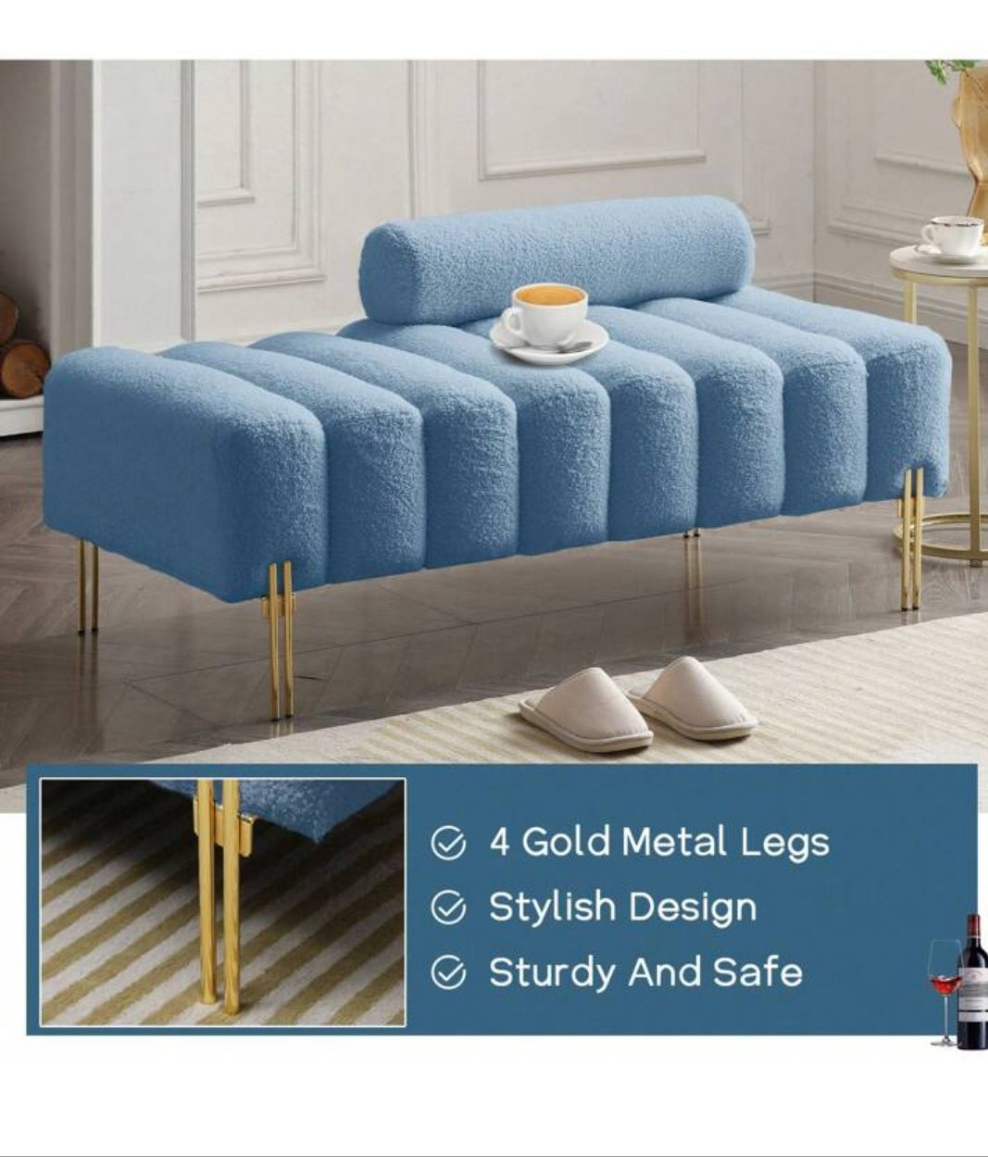 53.2" Modern Loveseat Sofa Couch, Upholstered Accent Sofa With Golden Legs And Adjustable Backrest, Small Teddy Fleece Couches For Bedroom, Living Room, Compact Small Space