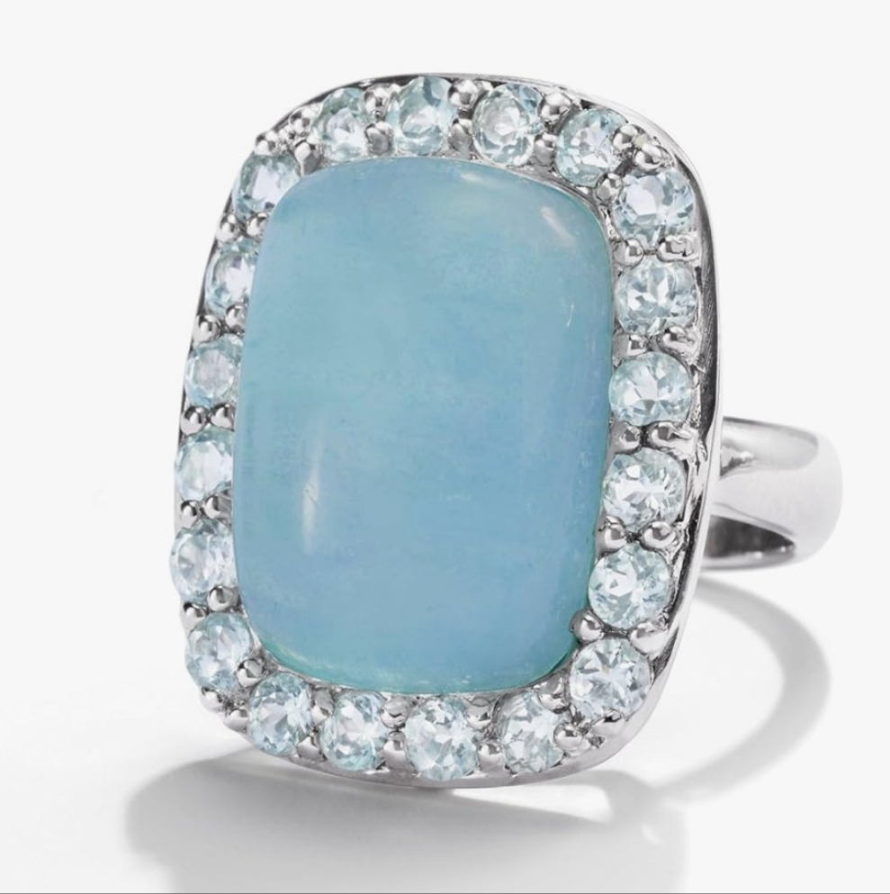 19.00 Carat Aquamarine and 2.60 ct. t.w. Sky Blue Topaz Ring in Sterling Silver