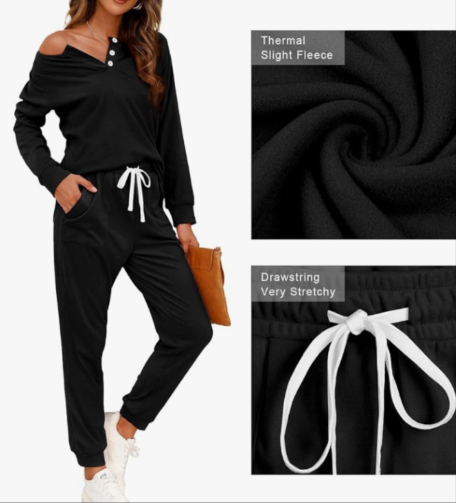 Two Piece Outfits for Women Lounge Sets Button Down Sweatshirt Sweatpants Sweatsuits Set with Pockets