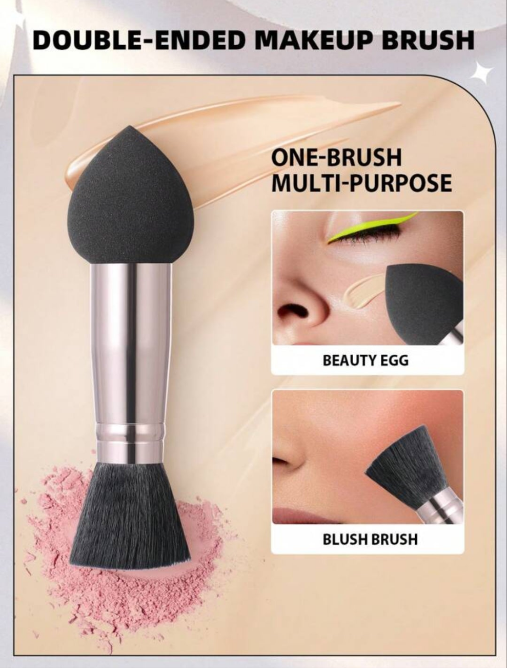3pcs Double Head Multi-Function Makeup Tool, One Is Makeup Brush Sponge, The Other Is Makeup Brush material pur
