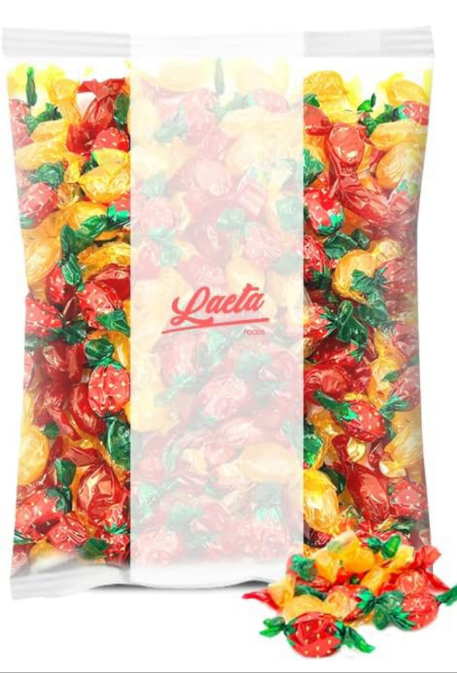 Hard Candy Assortment - Butterscotch, Cinnamon, Strawberry Bon Bons (1 Pound Bag - Approx. 85 Count)