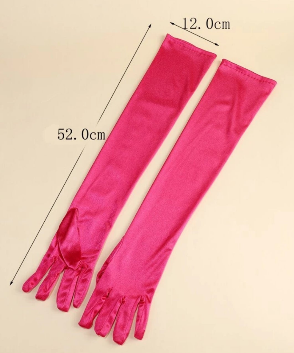 1pair Ladies' Fuchsia Long Satin Gloves, Elegant & Simple, Suitable For Daily Dancing Parties And Stage Performances Halloweenwedding