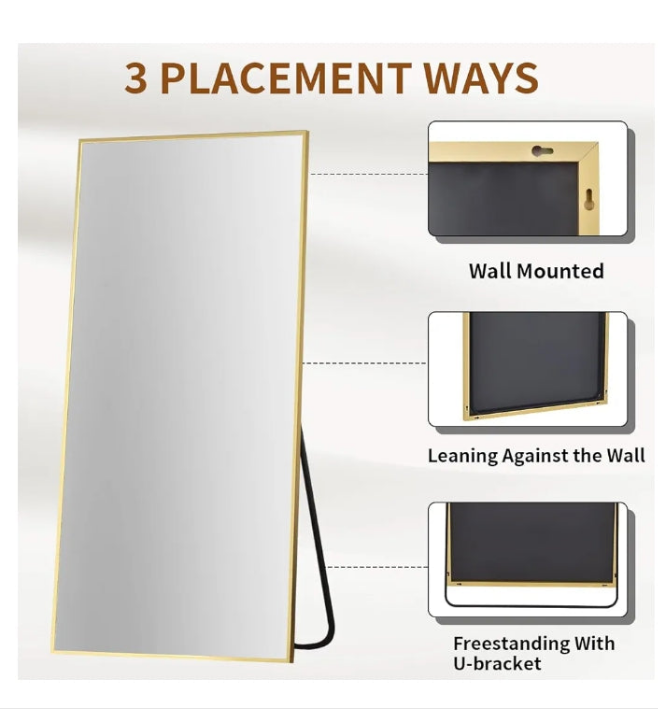 Oversized Full Length Mirror, 71" x 30" Floor Mirror with Stand, Aluminum Alloy Frame Full Body Mirror, Standing Hanging or Leaning Against Wall Bedroom Living Room
