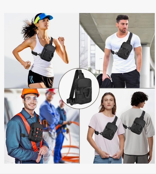 Small Sling Bag for Men, Tactical Inspired Waterproof Utility EDC Mini Crossbody Chest Bag for Travel Work Sport