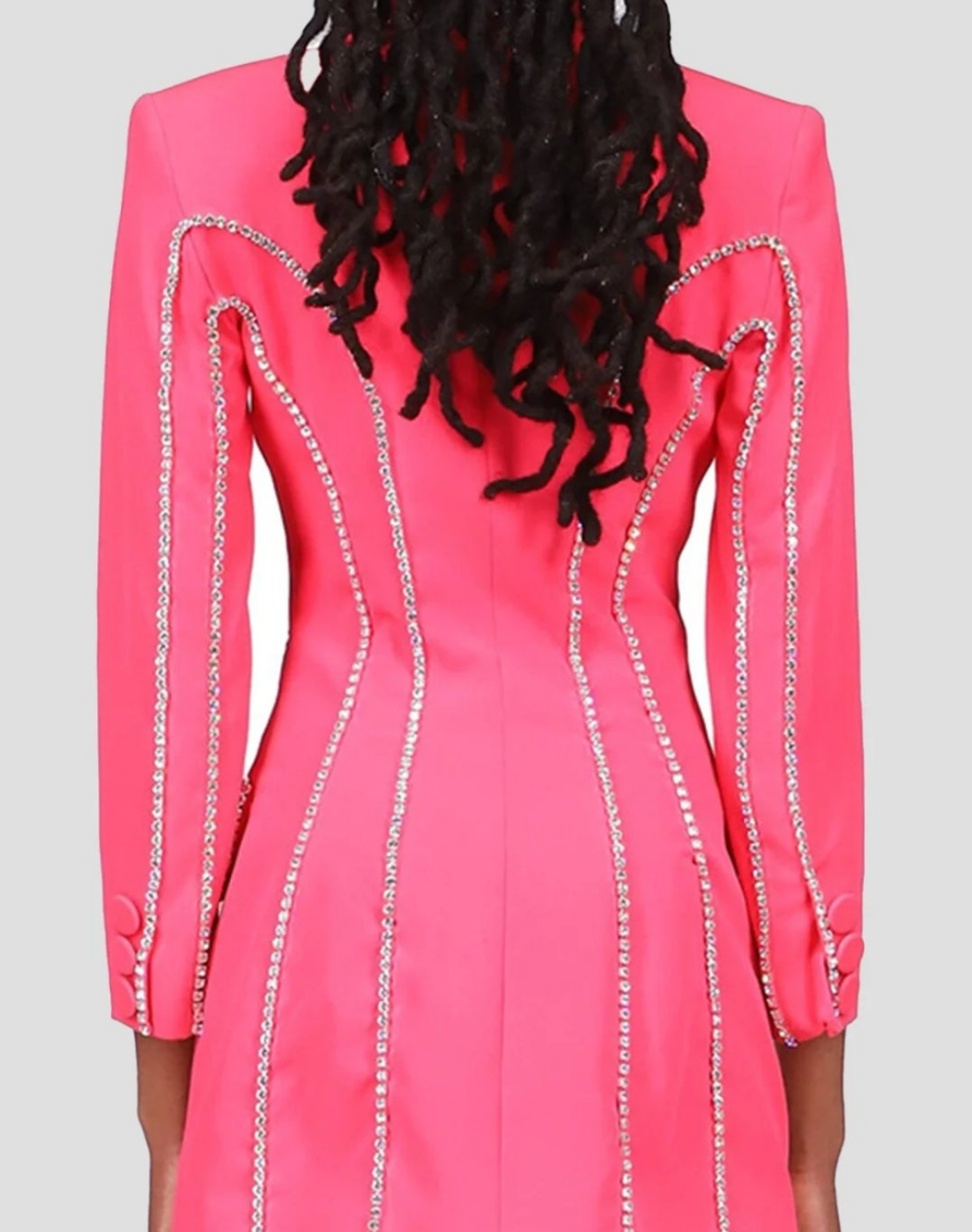 COCOMONEY Lapel Double-breasted Rhinestone Decor Blazer Dress-Hot Pink