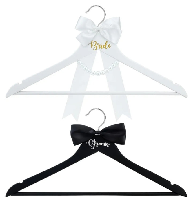 2 Pack Bride Hanger Groom Hanger Wedding Hangers with Ribbon Bow for Wedding Dress Suit Wedding Gift