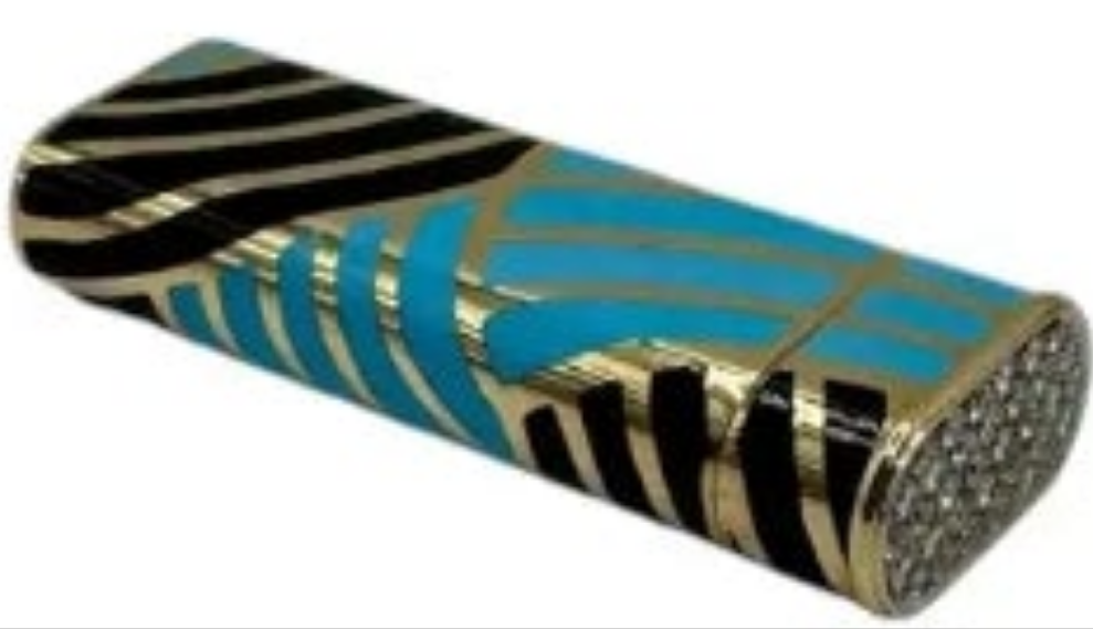 18k Gold Cartier Gold and Enamel Lighter with paved diamond cap