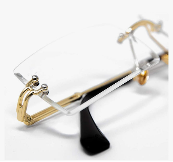 Luxury Rimless Designer Square Retro Gold Wire Metal Frame Clear Lens Eye Glasses Unisex Trendy Rectangle Frameless Hip Hop Glasses For Men And Women